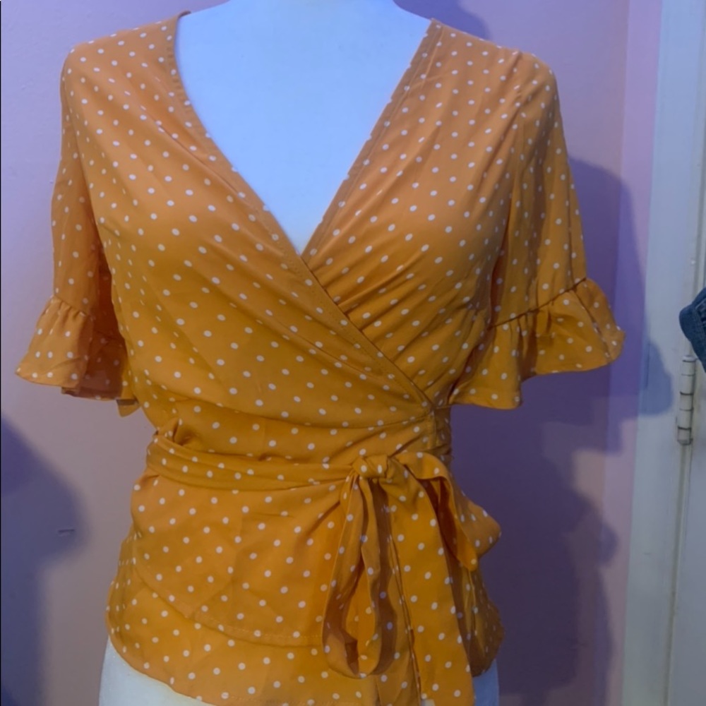 Forever 21 Yellow Polkadot Wrap Tie Top